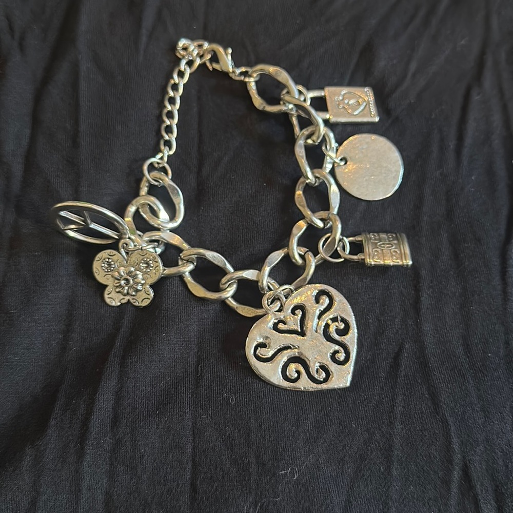 Charm bracelet hearts peace flower lock